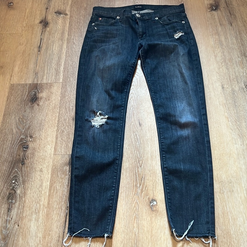 Hudson Black Krista Crop Raw Hem SPR Skinny Distressed Jeans 27
